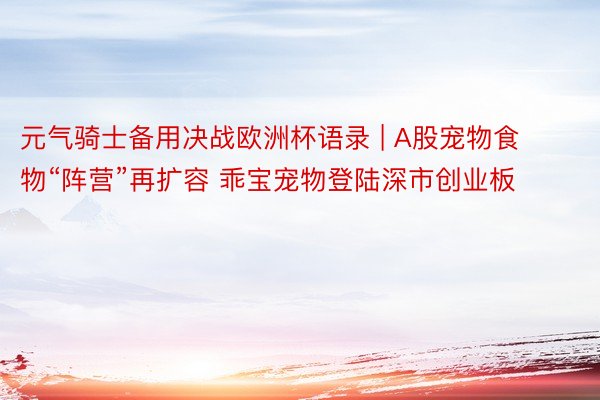 元气骑士备用决战欧洲杯语录 | A股宠物食物“阵营”再扩容 乖宝宠物登陆深市创业板